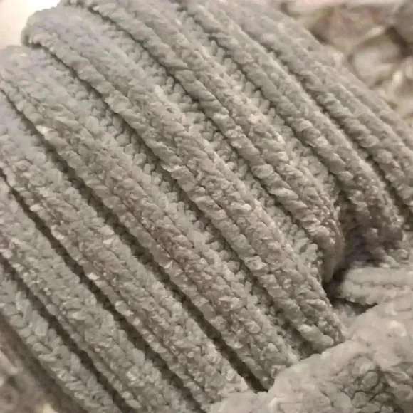 Silvery Gray Chenille Beanie w/ Brown  topper - Picture 8 of 8